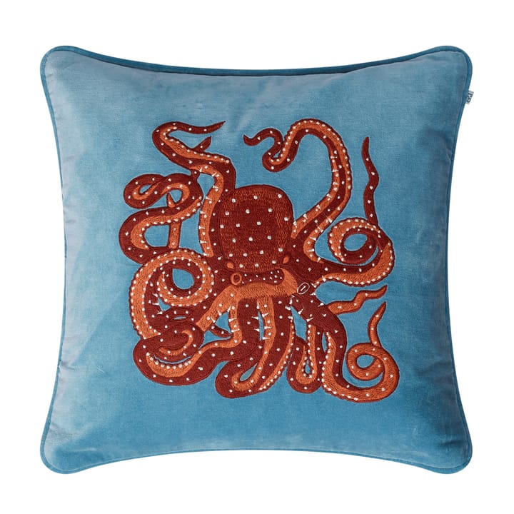 Embroidered Octopus putetrekk 50x50 cm, Heaven blue-oransje-rose Chhatwal & Jonsson