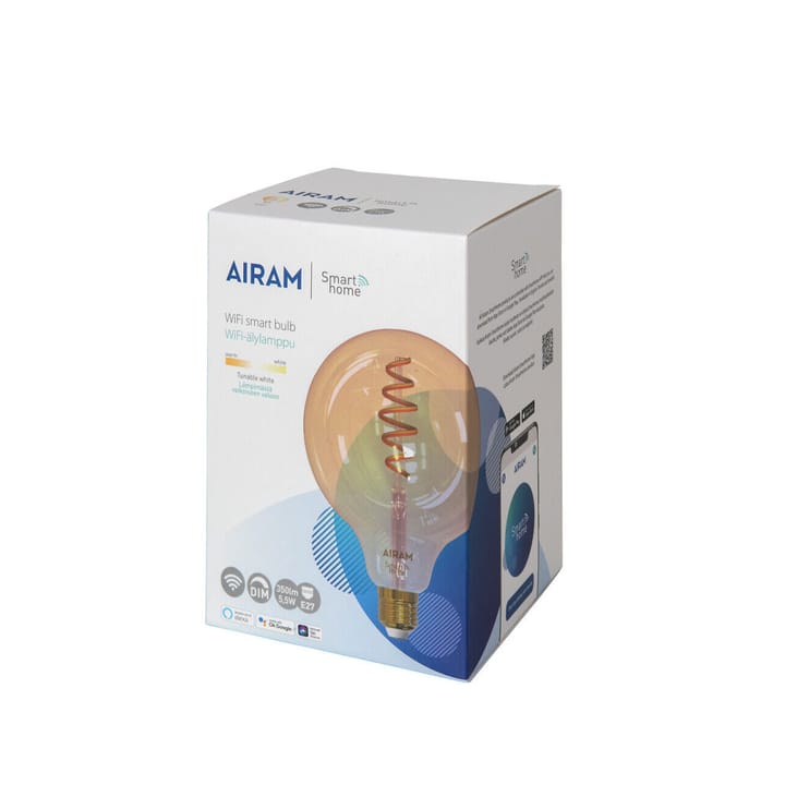 Airam Smarte Hjem Filament LED globe lyspære, amber, 125MM, spiral E27, 6W Airam