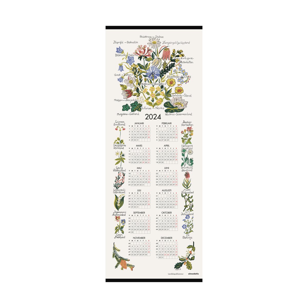 Almedahls Landskapsblomster kalender 2024 35 x 90 cm