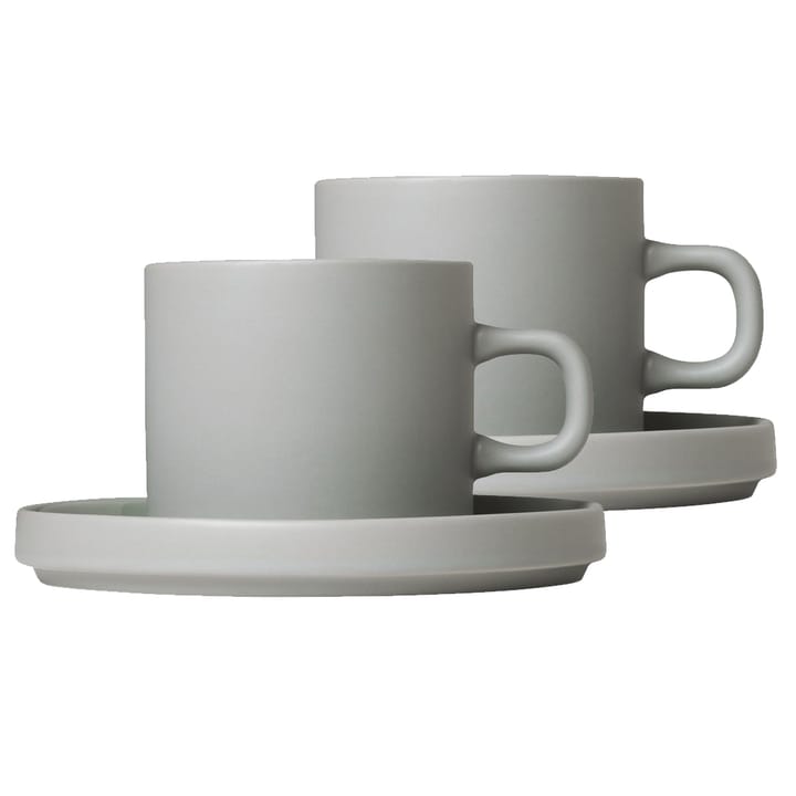 Pilar kaffekopp med fat 2-stk., Mirage grey blomus