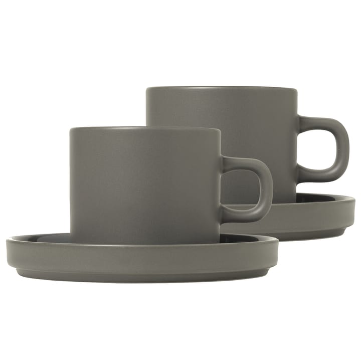 Pilar kaffekopp med fat 2-stk. - Pewter - Blomus