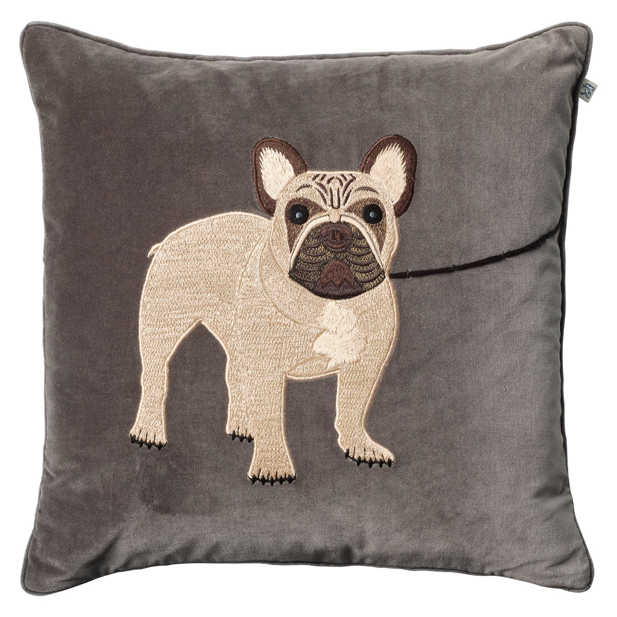 Chhatwal & Jonsson Embroidered French Bull Dog putevar 50×50 cm Grå