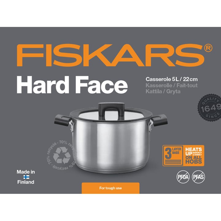 Hard Face Steel gryte med lokk, 5 L Fiskars