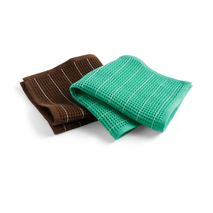 Canteen oppvaskklut 31 x 31 cm 2-pakning, Chocolate pinstripe-Emerald pinstripe​ HAY