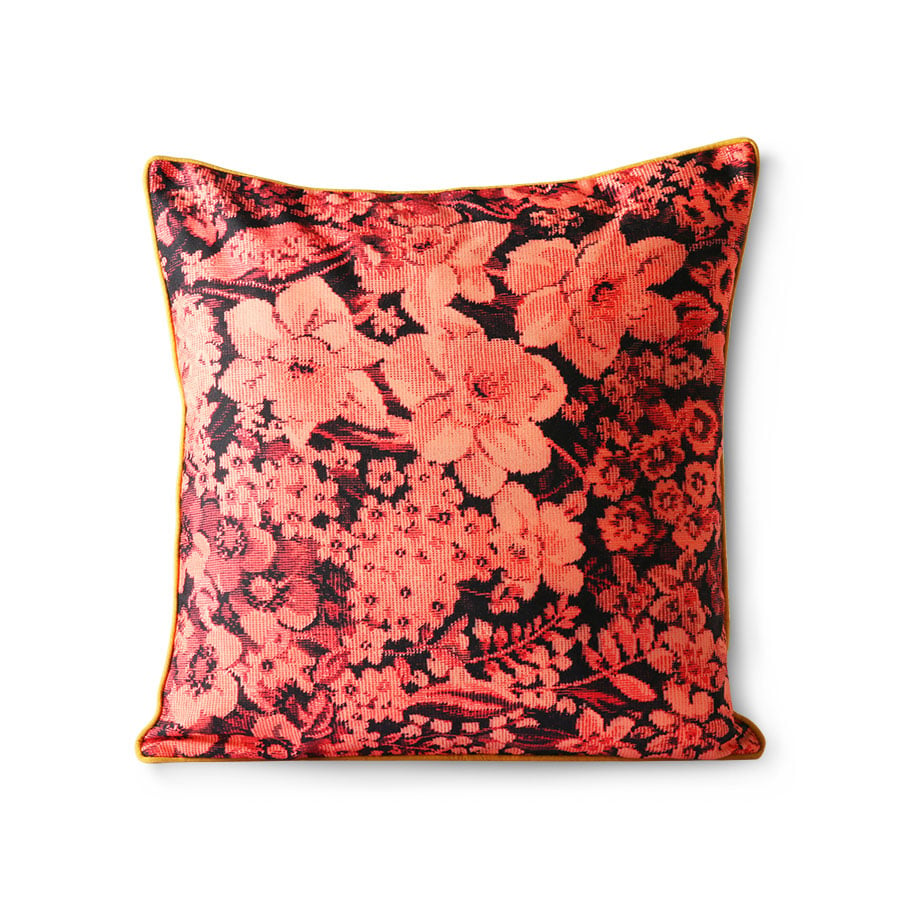 HKliving Floral pute 50×50 cm Korall-svart