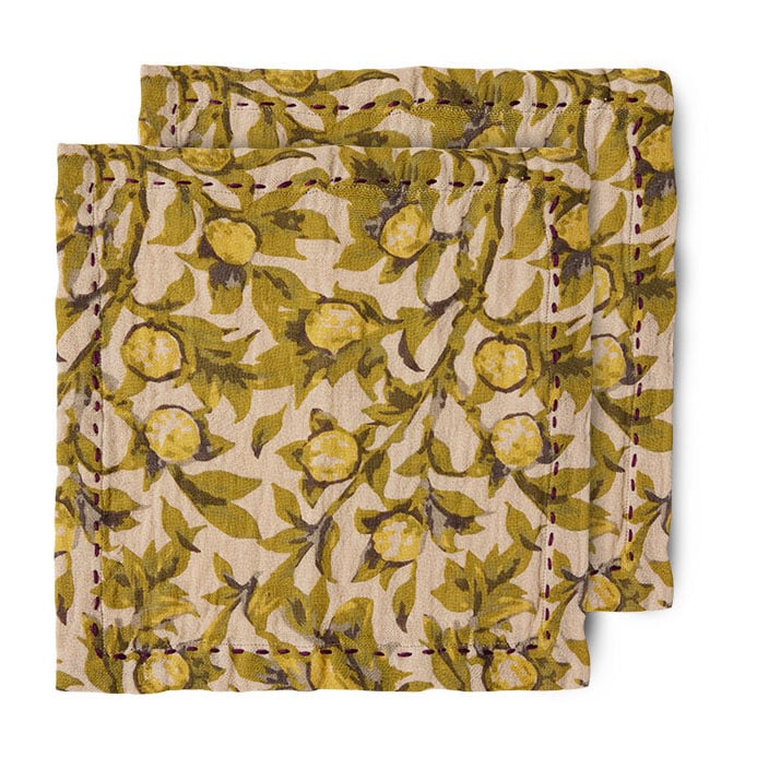 HKliving Mediterranean bomullsserviett 30 x 30 cm 2-pakning Olive