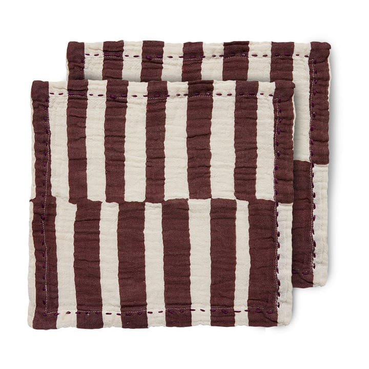 Striped bomullsserviett 30 x 30 cm 2-pakning, Burgundy HKliving