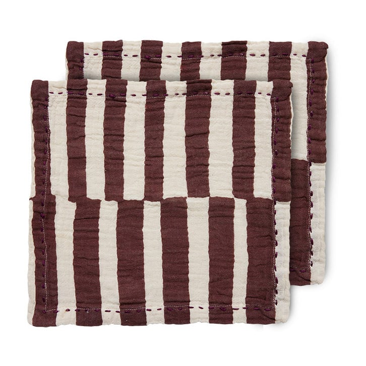 HKliving Striped bomullsserviett 30 x 30 cm 2-pakning Burgundy