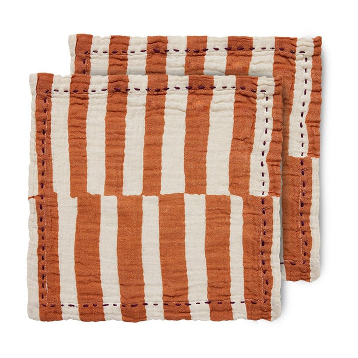 HKliving Striped bomullsserviett 30 x 30 cm 2-pakning Tangerine