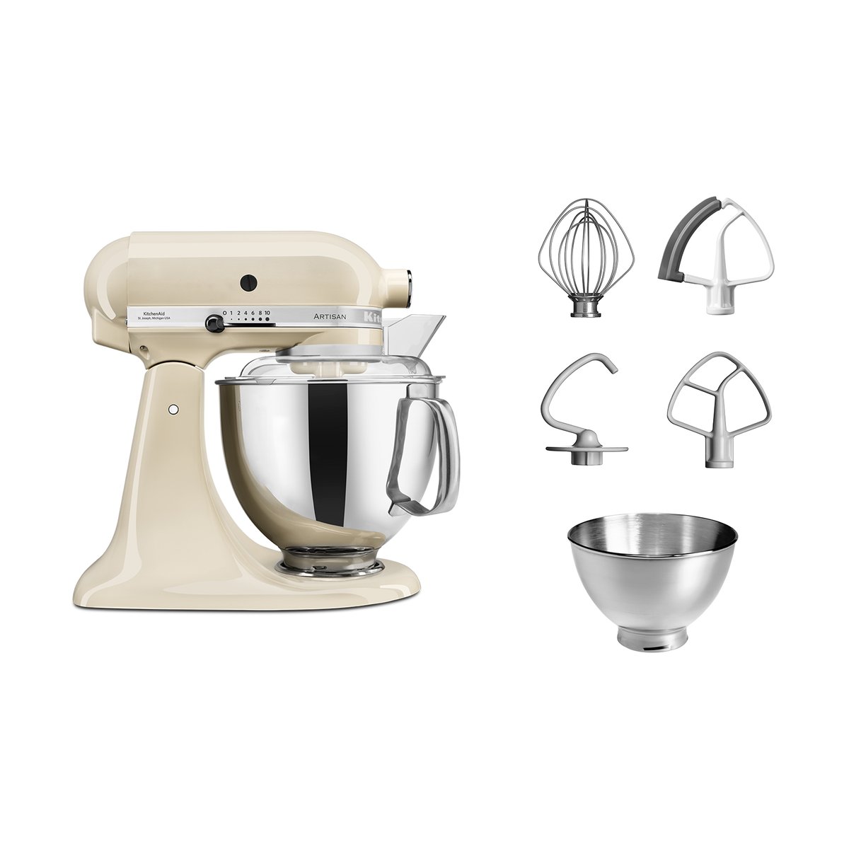 KitchenAid Artisan 5KSM175 kjøkkenmaskin med ekstra tilbehør 4,8 L Almond cream