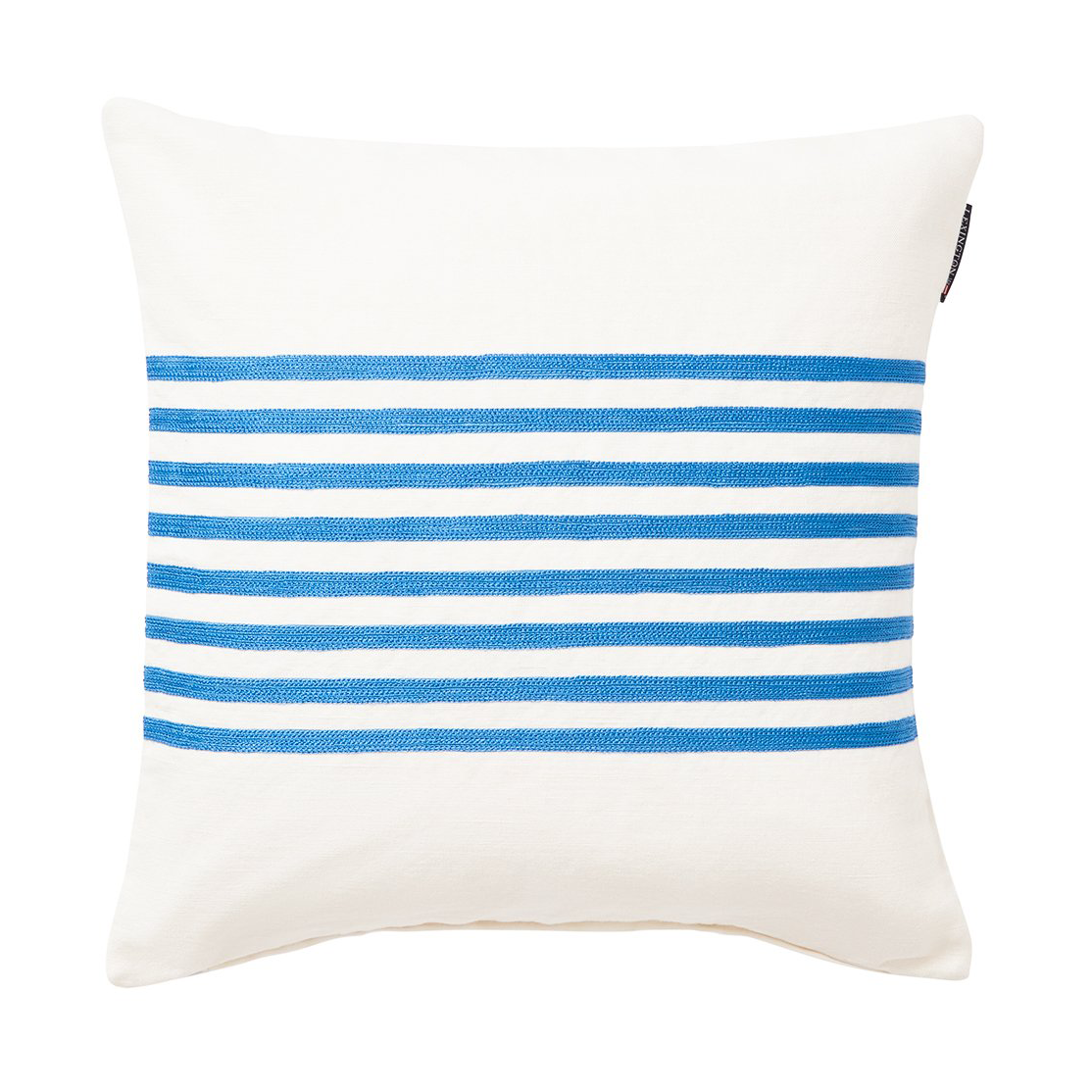 Lexington Emboidery Striped Linen/Cotton putetrekk 50×50 cm Off White-blue