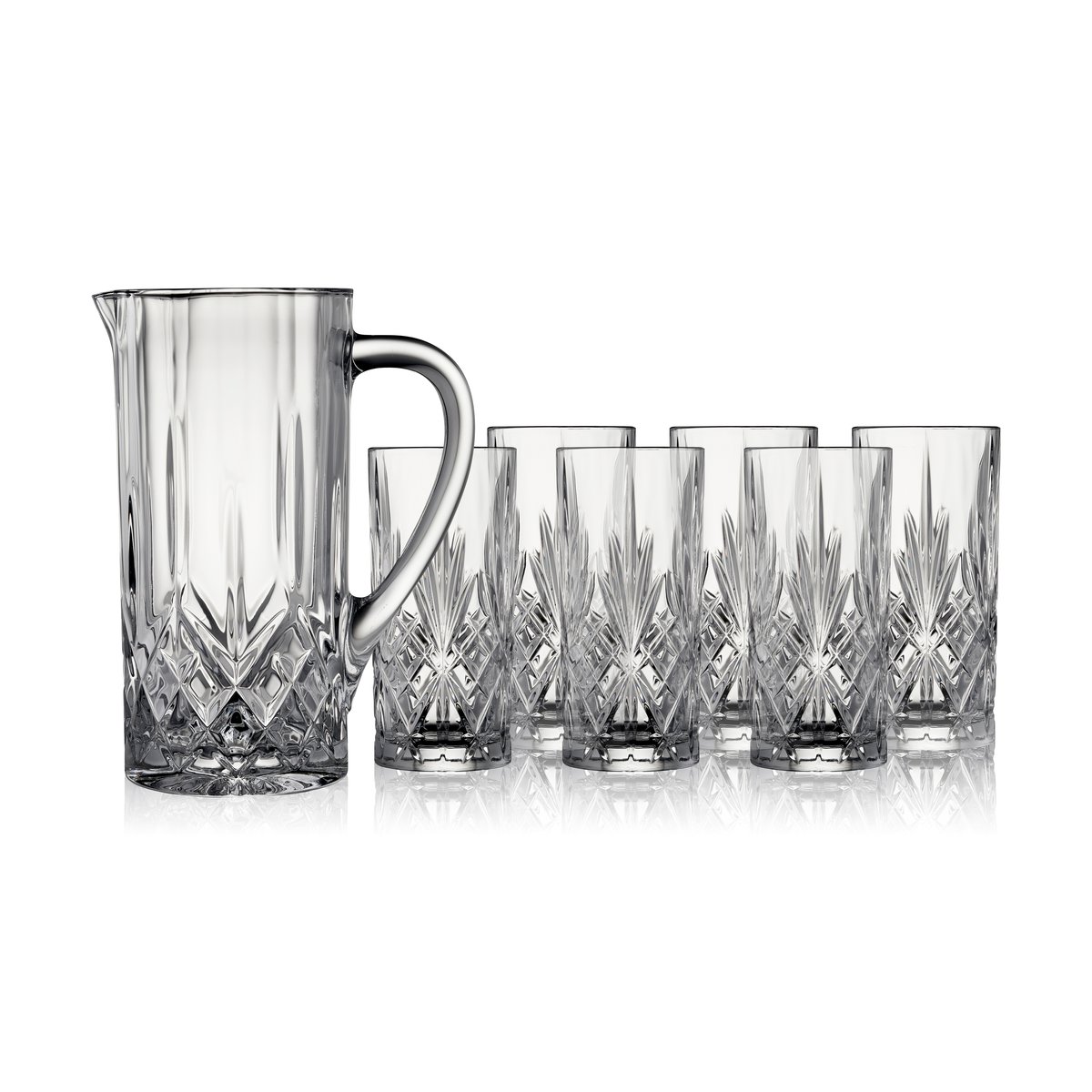 Lyngby Glas Melodia kanne og highballglass 7 deler Krystall