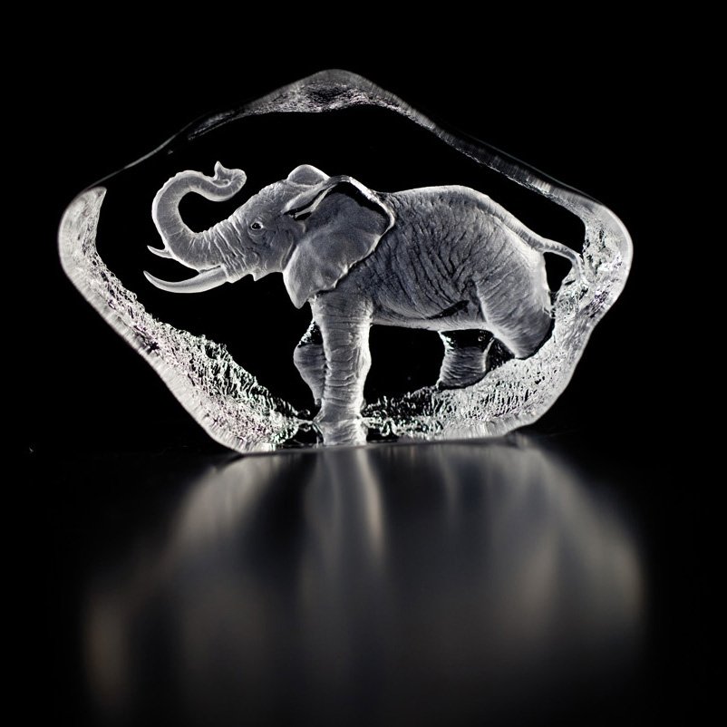 Målerås Glasbruk Wildlife glassminiatyr elefant glass