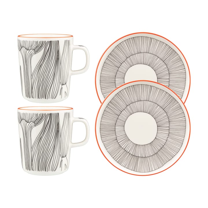 Kukat Puhkeavat frokostsett 4 deler - White-black-orange - Marimekko