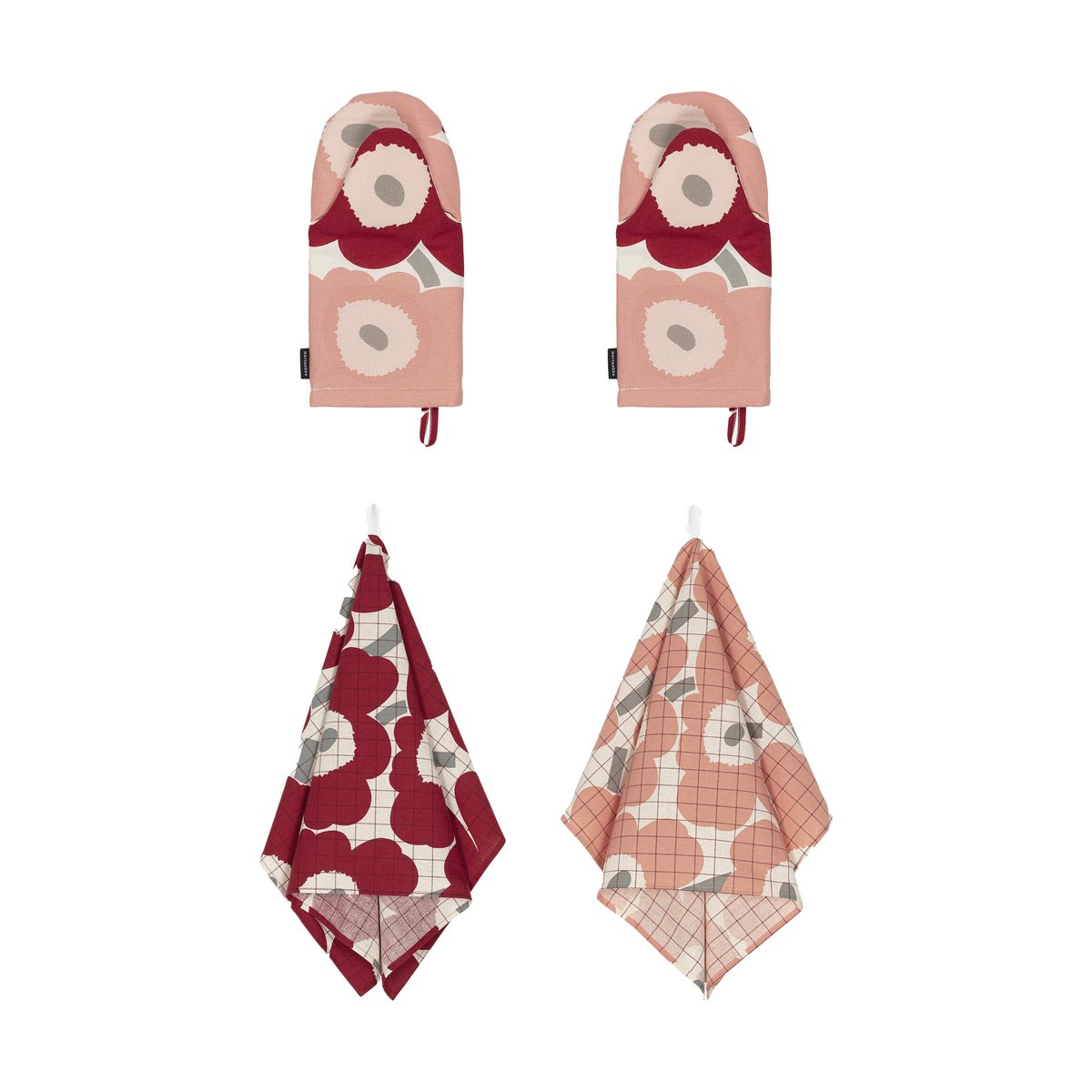 Marimekko Pieni Unikko kjøkkenhåndkle+grytevott 4 deler Cotton-dark cherry-rose