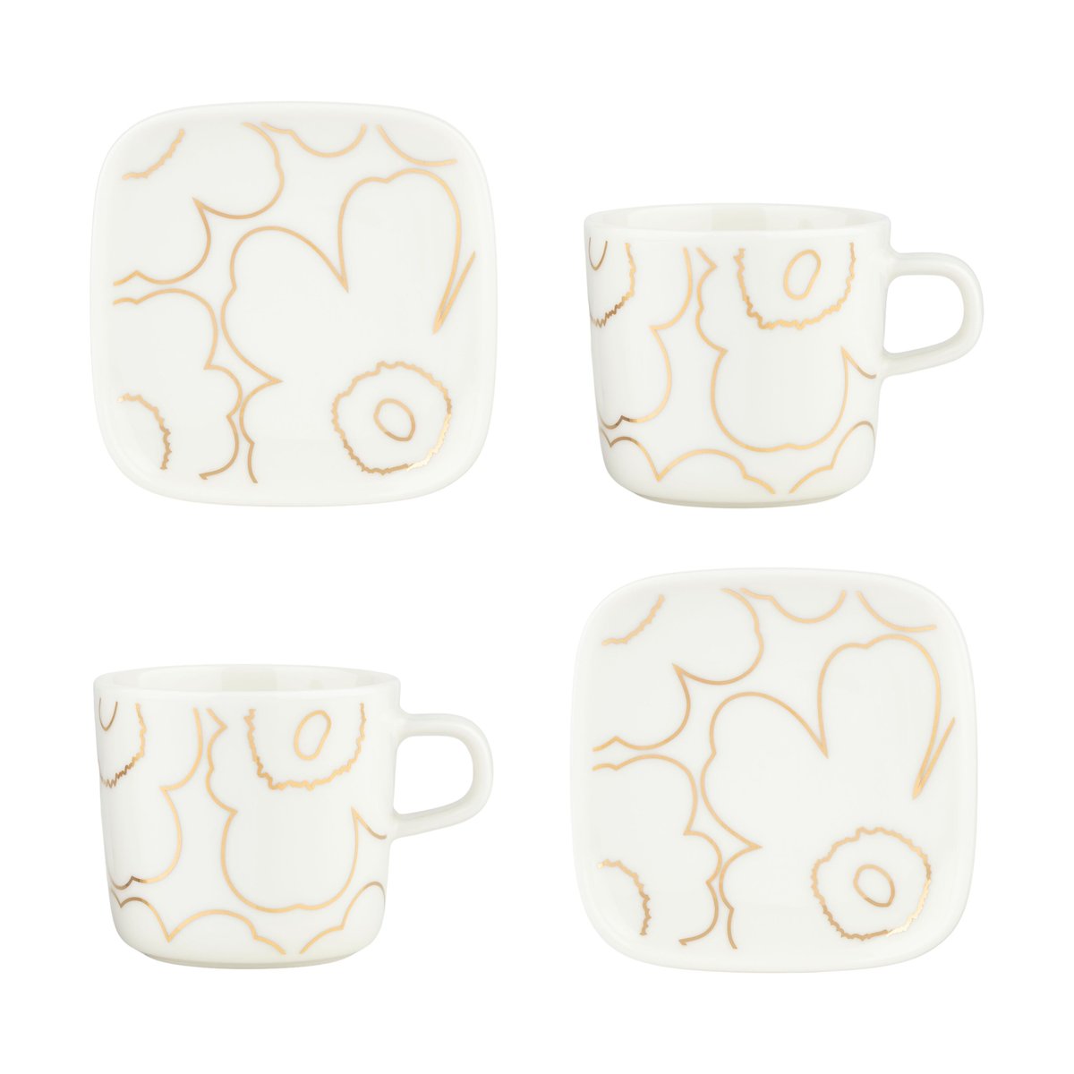 Marimekko Piirto Unikko kopp og fat sett 20 cl 4 deler White-gold