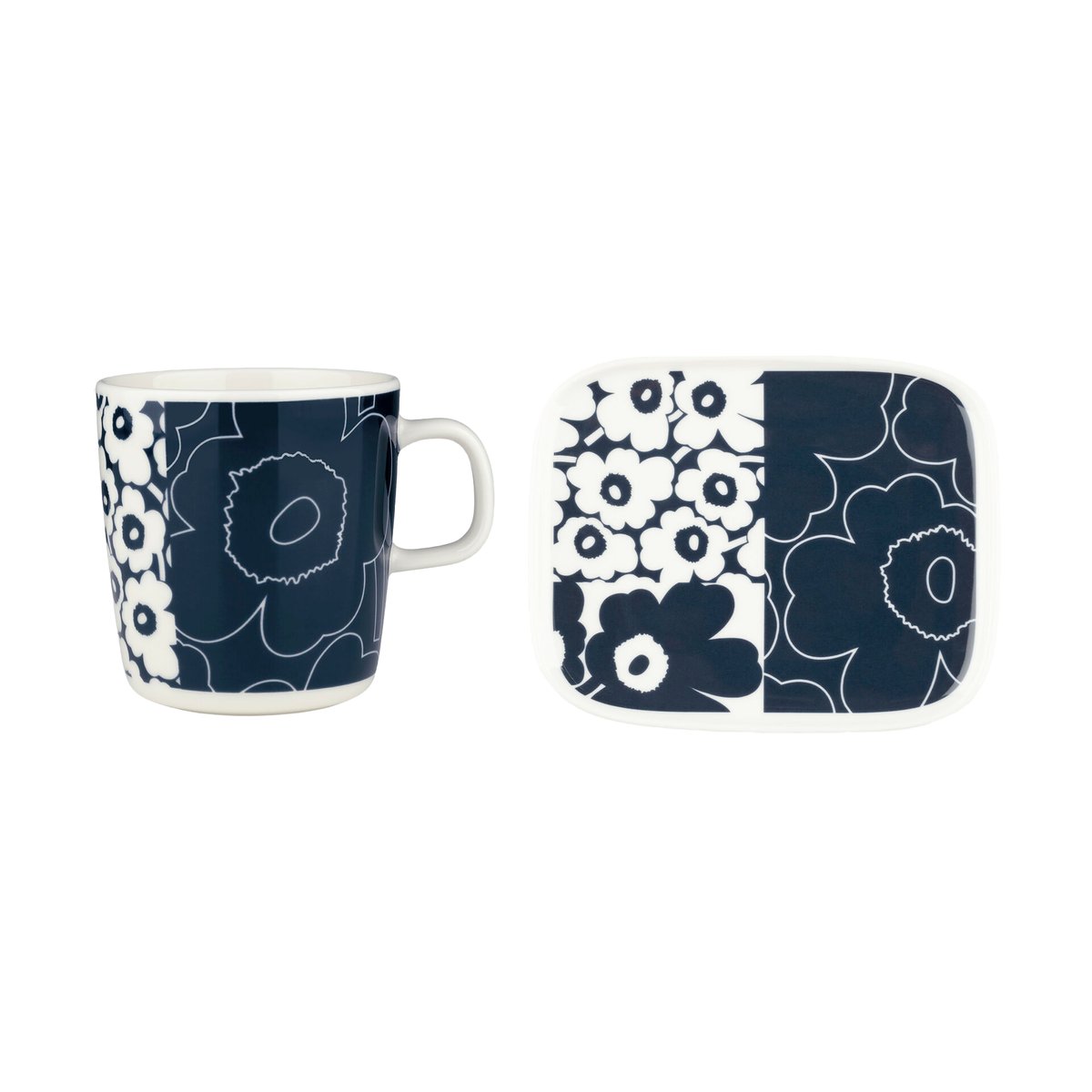 Marimekko Unikko Kollaasi brikke + kopp 2 deler White-dark blue