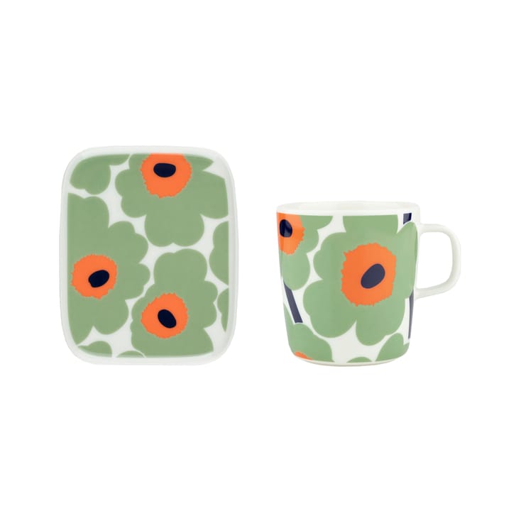 Unikko krus 40 cl + tallerken 12x15 cm - White-sage-orange-dark blue - Marimekko