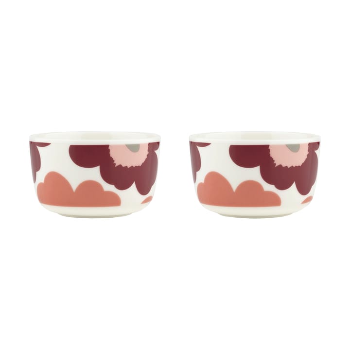 Unikko skål 2,5 dl 2-pack - White-dark cherry-salmon red - Marimekko