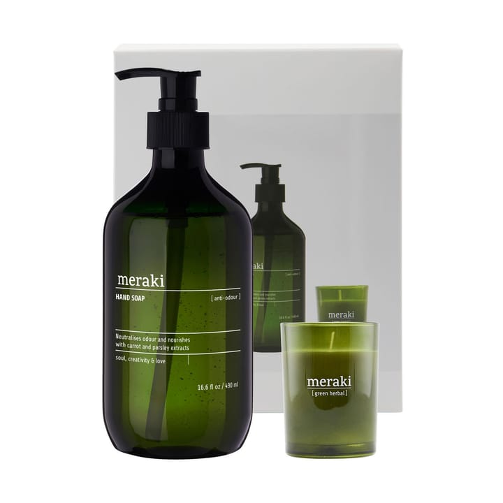 Meraki gavesett håndsåpe og duftlys - Anti-odor-green herbal - Meraki