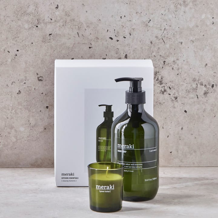 Meraki gavesett håndsåpe og duftlys, Anti-odor-green herbal Meraki