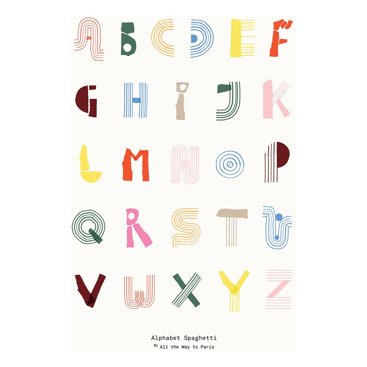 Paper Collective Alphabet Spaghetti ENG Multi-colour plakat 50 x 70 cm