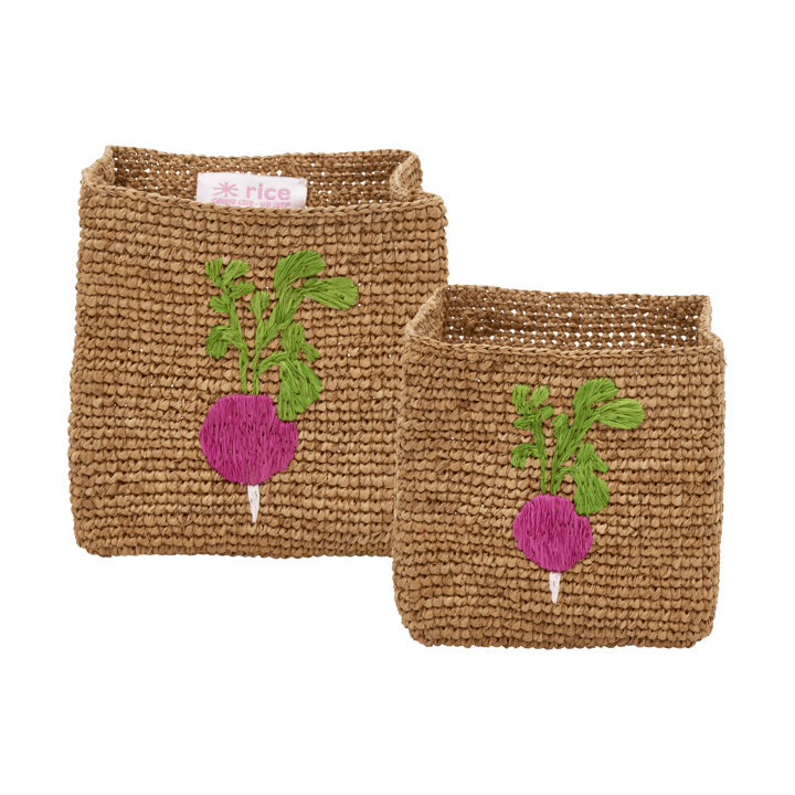 Rice raffia oppbevaringskurv 2 deler, Radish Embroidery-Tea RICE