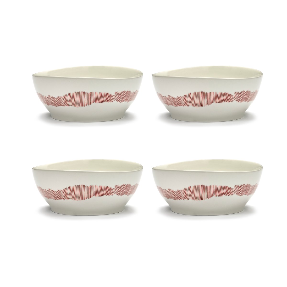 Serax Ottolenghi Feast skål L Ø17 cm 4-pakning White stripes-red