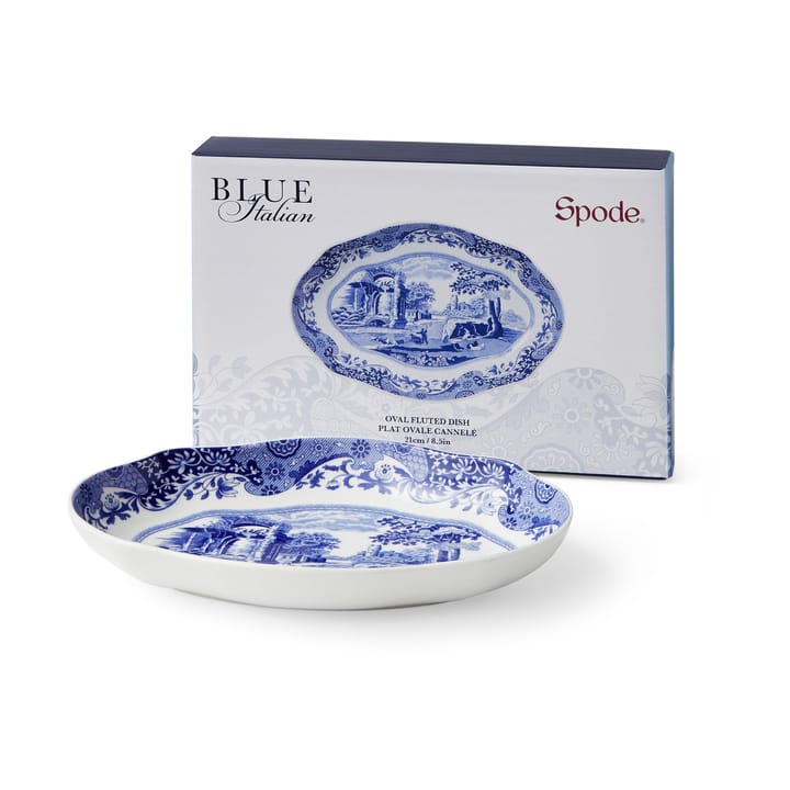 Blå Italiensk fet oval 14x21 cm, Blå-hvit Spode