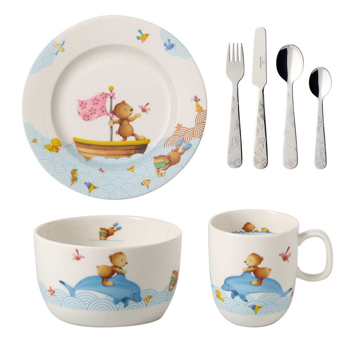 Villeroy & Boch Happy as a Bear barneservise og bestikk 7 deler