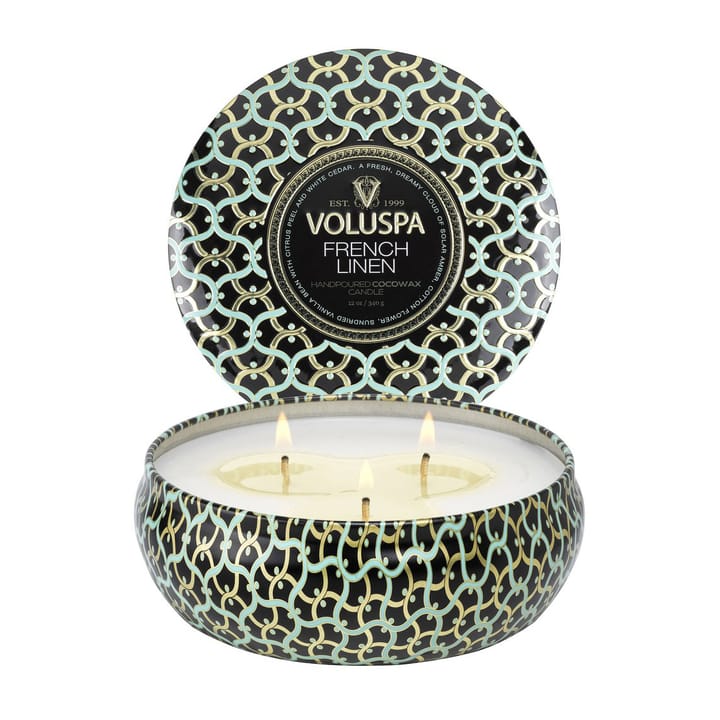 Maison Noir 3-wick Tin duflys 40 timer, French Linen Voluspa